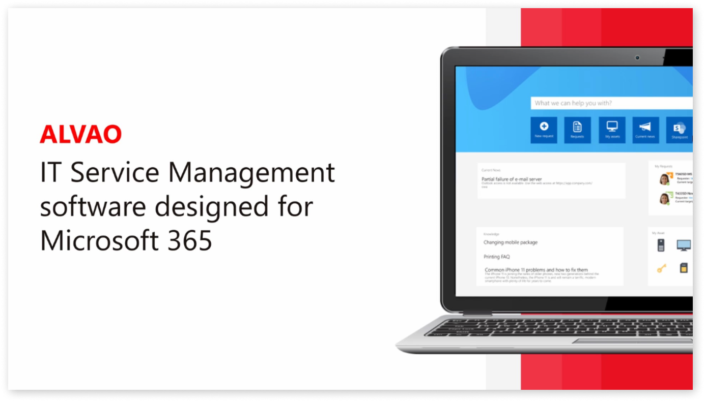 ALVAO IT Service Management software for Microsoft 365